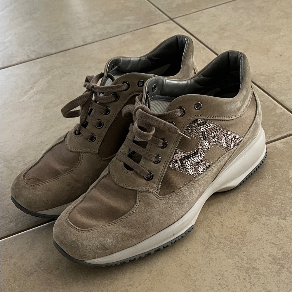 Hogan Women's Sneakers in Brown and Silver